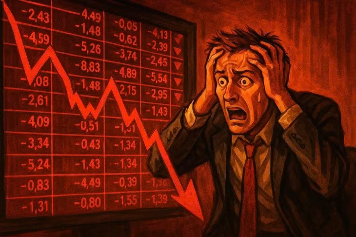 VN-Index giảm mạnh sáng 9-3 khi chiến tranh tại Iran leo thang - Ảnh: AI