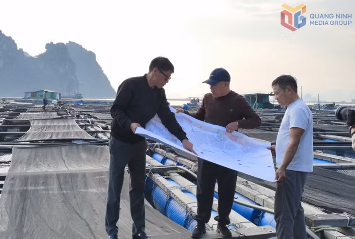 Cán bộ phường Cẩm Phả trao đổi với xã viên HTX Hướng Dương về khu vực giao biển của HTX. Ảnh: Thanh Hoa