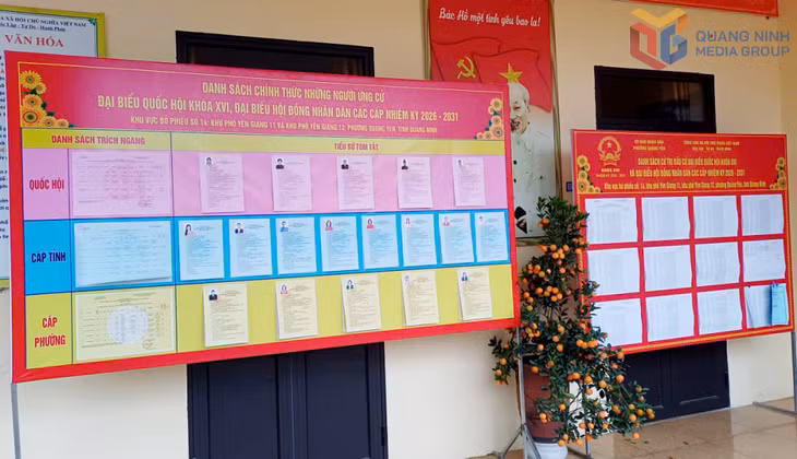 Tổ bầu cử khu vực bỏ phiếu số 14 (phường Quảng Yên) hoàn thành việc niêm yết danh sách và tiểu sử những người ứng cử ĐBQH và HĐND các cấp.