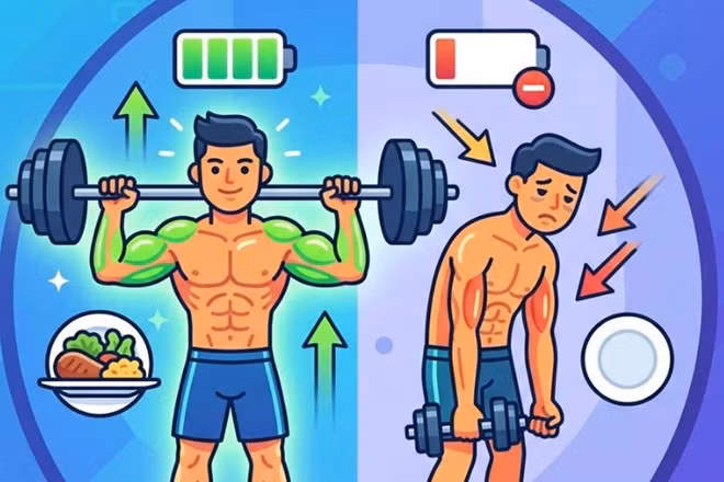 Thiếu hụt calo giúp giảm cân nhưng cũng có thể làm suy giảm cơ bắp. Đồ họa: Thiện Nhân