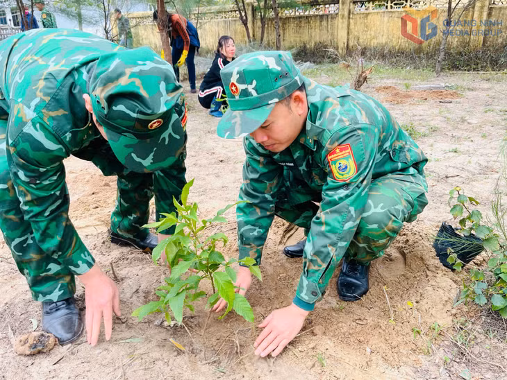 Chiến sĩ biên phòng tham gia Tết trồng cây.