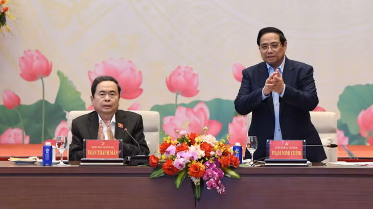 Thủ tướng Chính phủ Phạm Minh Chính và Chủ tịch Quốc hội Trần Thanh Mẫn đồng chủ trì Hội nghị. (Ảnh: DUY LINH)