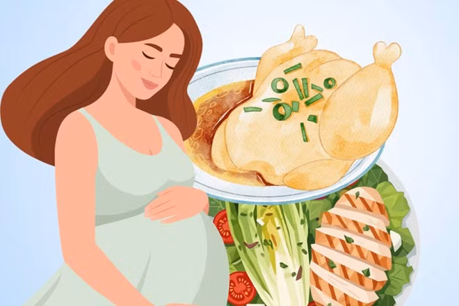 Thịt gà là lựa chọn an toàn và bổ dưỡng cho phụ nữ mang thai. Đồ họa: Thiện Nhân