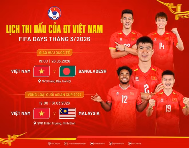 Tuyển Việt Nam sẽ thi đấu giao hữu với tuyển Bangladesh, sau đó gặp tuyển Malaysia. Ảnh: VFF