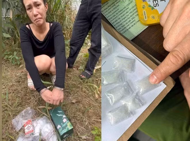 Hà Thị Tuyết bị bắt khi đang tàng trữ 100 túi ni lông chứa ma túy, tổng trọng lượng gần 100 gram. Ảnh: Công an cung cấp