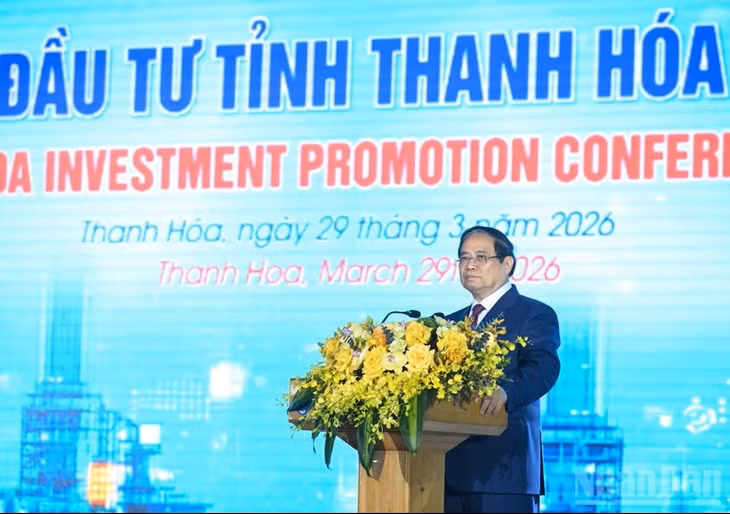 Thủ tướng Chính phủ Phạm Minh Chính phát biểu ý kiến tại Hội nghị Xúc tiến đầu tư tỉnh Thanh Hóa năm 2026. (Ảnh: Trần Hải)