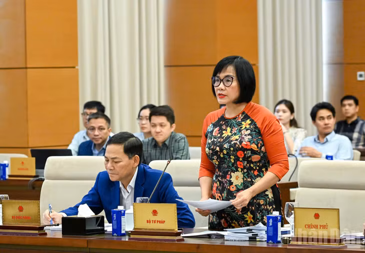 Thứ trưởng Tư pháp Đặng Hoàng Oanh trình bày Tờ trình dự án Luật. (Ảnh: DUY LINH)