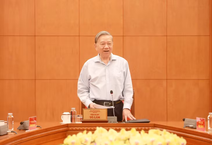 Tổng Bí thư Tô Lâm phát biểu chỉ đạo tại buổi làm việc. (Ảnh: HIỀN HÒA)