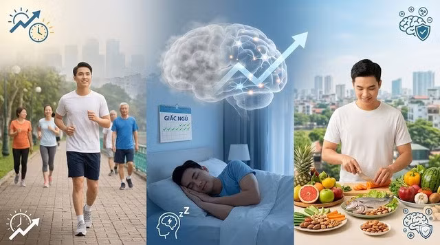 Tập thể dục, ngủ đủ giấc và chế độ ăn lành mạnh giúp cải thiện chức năng não bộ.