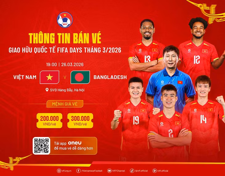 Thông tin bán vé trận đấu giữa tuyển Việt Nam với Bangladesh. Ảnh: VFF
