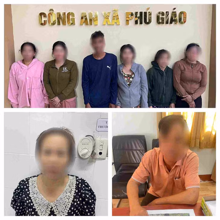 8 đối tượng đang bị tạm giữ để điều tra làm rõ hành vi đánh bạc. Ảnh: Công an xã Phú Giáo.