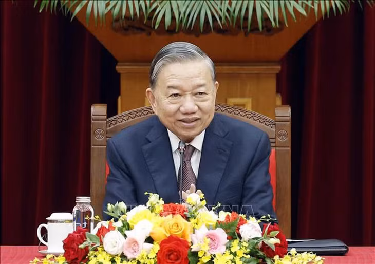Tổng Bí thư nhấn mạnh, Đại hội Đảng lần thứ XIV đã xác định các tầm nhìn, định hướng dài hạn của Việt Nam, nhất là việc xác lập mô hình phát triển mới dựa trên 5 trụ cột chiến lược - Ảnh: TTXVN