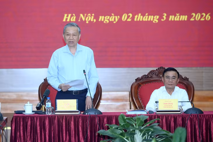Tổng Bí thư Tô Lâm phát biểu tại cuộc làm việc với Ban Chính sách, Chiến lược Trung ương. (Ảnh: ĐĂNG KHOA)