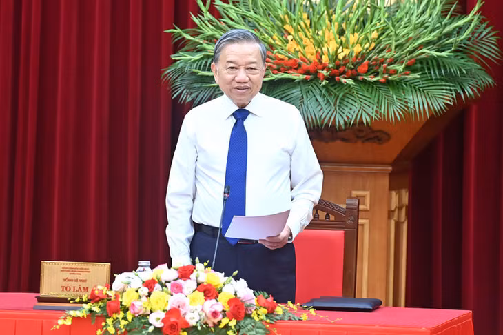 Tổng Bí thư Tô Lâm phát biểu tại cuộc gặp mặt Ban Thường vụ Trung ương Hội Khuyến học Việt Nam. (Ảnh: ĐĂNG KHOA)