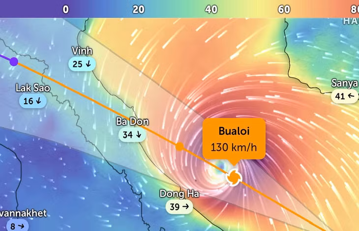 Vị trí bão số 10 lúc 15 giờ ngày 28/9. (Ảnh: Zoom Earth)