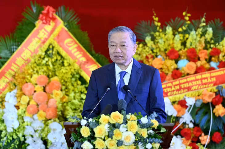 Tổng Bí thư Tô Lâm phát biểu tại Lễ kỷ niệm 80 năm Ngày truyền thống Tòa án nhân dân. (Ảnh ĐĂNG KHOA)