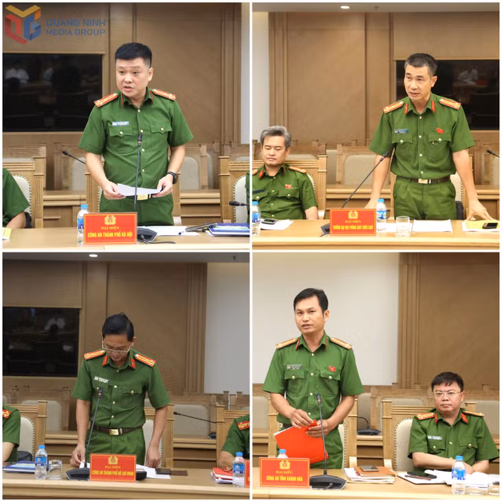 Đại diện Công an một số đơn vị, tỉnh, thành phố trực thuộc Trung ương tham luận tại Hội thảo.