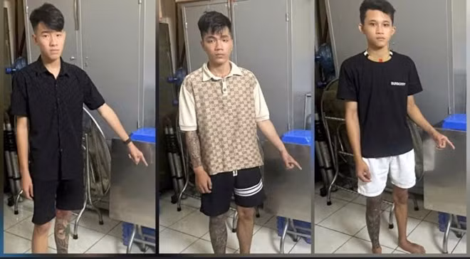Ba thanh niên bị bắt khẩn cấp vì giật bàn inox cúng cô hồn tại TPHCM. Ảnh: Công an