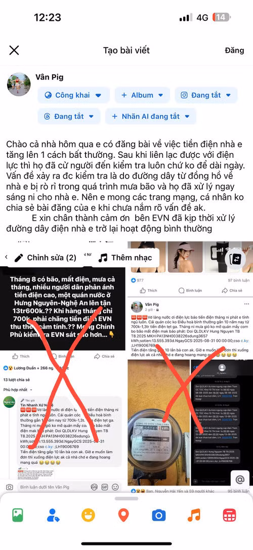 Khách hàng đăng tin đính chính trên facebook cá nhân.