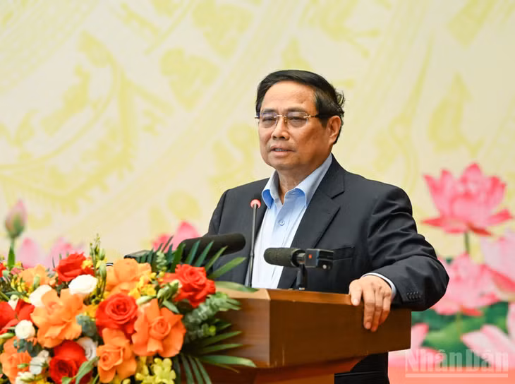 Bí thư Đảng ủy Chính phủ, Thủ tướng Chính phủ Phạm Minh Chính phát biểu tại Hội nghị. (Ảnh: DUY LINH)