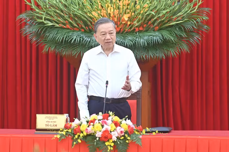 Tổng Bí thư Tô Lâm phát biểu tại cuộc làm việc với Đảng ủy Bộ Ngoại giao. (Ảnh: ĐĂNG KHOA)