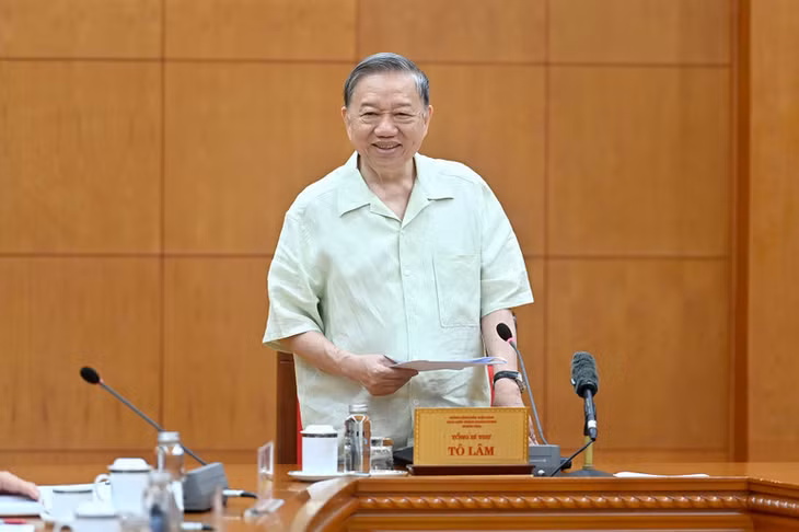 Tổng Bí thư Tô Lâm phát biểu kết luận cuộc làm việc với Ban Thường vụ Đảng uỷ Chính phủ. (Ảnh: ĐĂNG KHOA)