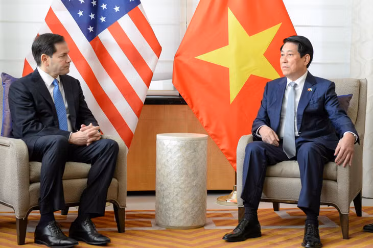 Chủ tịch nước Lương Cường tiếp Ngoại trưởng Hoa Kỳ Marco Rubio. (Ảnh XUÂN KỲ)