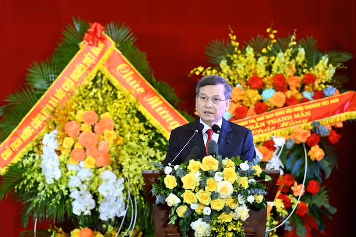 Đồng chí Lê Minh Trí, Bí thư Trung ương Đảng, Chánh án Tòa án nhân dân tối cao phát biểu tại Lễ kỷ niệm. (Ảnh: ĐĂNG KHOA)