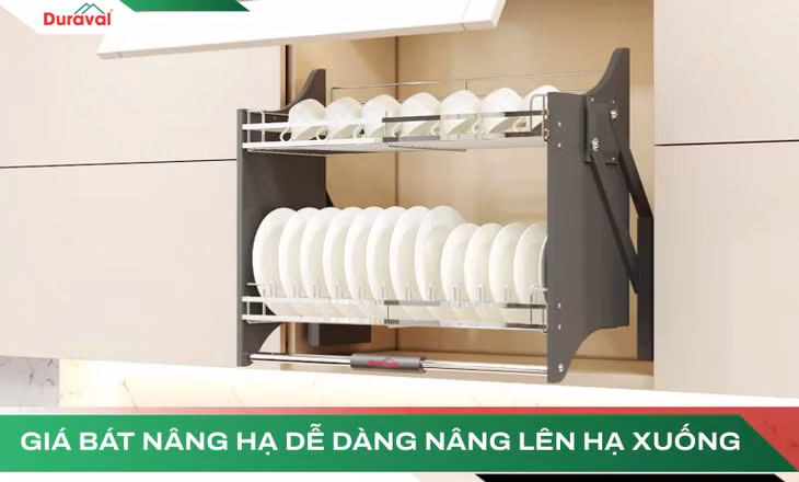 Cơ chế nâng hạ linh hoạt, dễ dàng lấy và cất trữ bát đĩa