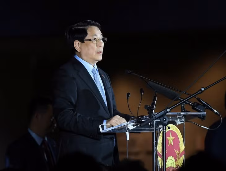 Chủ tịch nước Lương Cường phát biểu tại buổi chiêu đãi. (Ảnh: XUÂN KỲ)