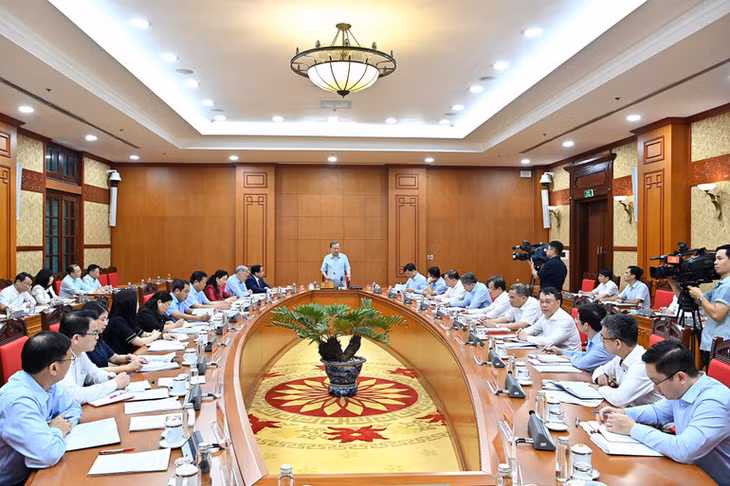Quang cảnh cuộc làm việc tại Trụ sở Trung ương Đảng. (Ảnh: ĐĂNG KHOA)