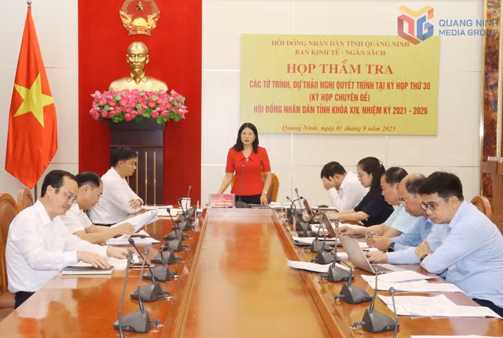 Ban Kinh tế - Ngân sách, HĐND tỉnh, họp thẩm tra các tờ trình, dự thảo nghị quyết trình tại Kỳ họp thứ 30 (kỳ họp chuyên đề) HĐND tỉnh khóa XIV, nhiệm kỳ 2021-2026. Ảnh: Nguyễn Thanh