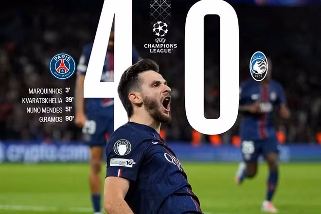 PSG thắng đậm Atalanta 4-0. Ảnh: PSG