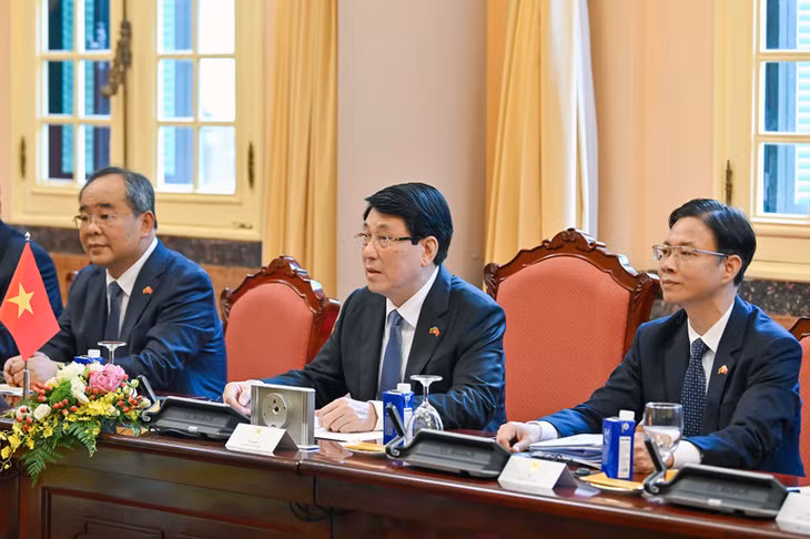 Chủ tịch nước Lương Cường phát biểu tại Hội đàm.