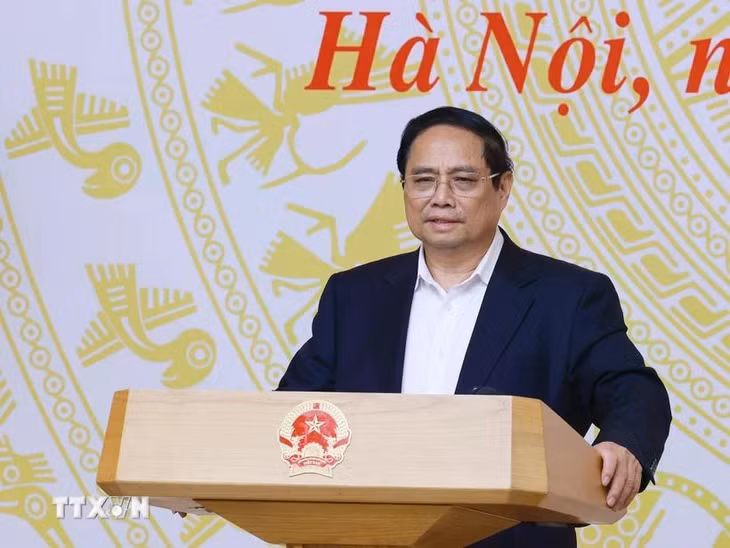 Thủ tướng Phạm Minh Chính chủ trì Hội nghị toàn quốc về công tác tổ chức Kỳ thi tốt nghiệp Trung học phổ thông năm 2025. (Ảnh: Dương Giang/TTXVN)