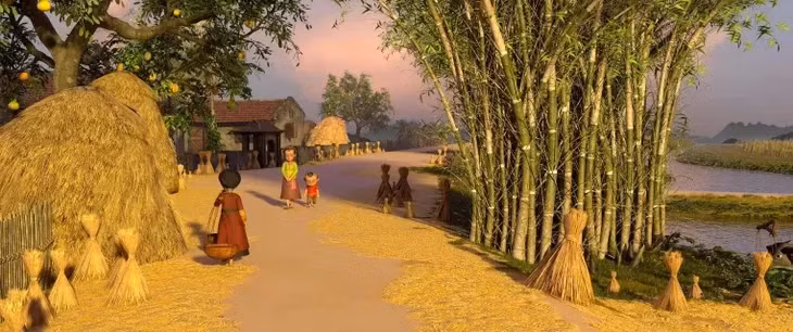 Cảnh quen thuộc của làng quê Việt Nam trong phim "Trạng Quỳnh nhí: Truyền thuyết Kim Ngưu".