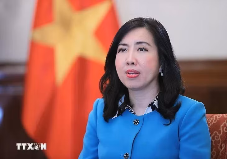 Thứ trưởng Bộ Ngoại giao Lê Thị Thu Hằng trả lời các cơ quan báo chí. (Ảnh: An Đăng/TTXVN)