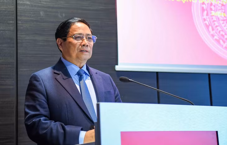 Thủ tướng Phạm Minh Chính phát biểu ý kiến tại buổi gặp gỡ. (Ảnh: NGUYỄN HỒNG)