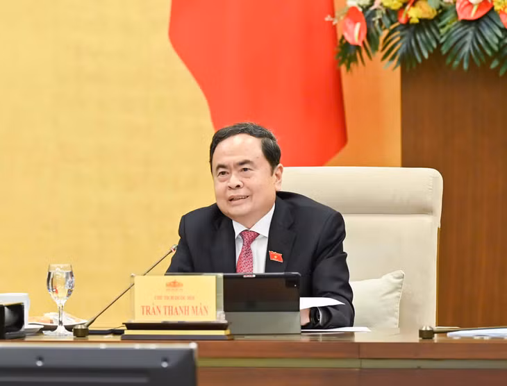 Chủ tịch Quốc hội Trần Thanh Mẫn phát biểu tại phiên họp. (Ảnh: DUY LINH)