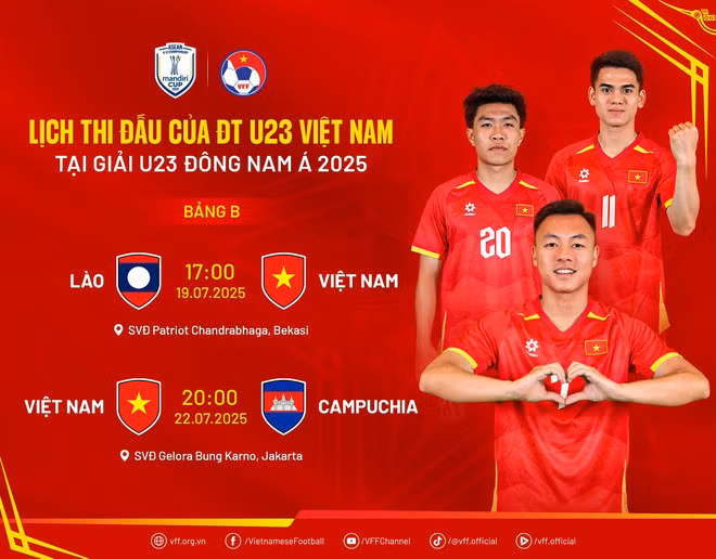 Lịch thi đấu của Đội tuyển U23 Việt Nam tại Giải U23 Đông Nam Á 2025. (Ảnh: VFF)