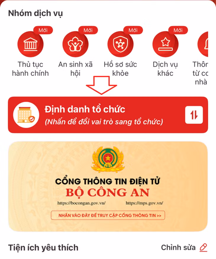 Đăng nhập ứng dụng VNeID để đăng ký tài khoản định danh tổ chức. Ảnh chụp màn hình