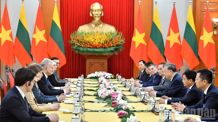Tổng Bí thư Tô Lâm tiếp Tổng thống Litva Gitanas Nauseda. (Ảnh: ĐĂNG KHOA)