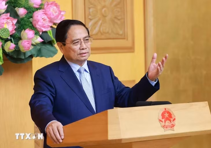 Thủ tướng Phạm Minh Chính phát biểu tại cuộc tọa đàm với các doanh nghiệp Vương quốc Anh. (Ảnh: Dương Giang/TTXVN)
