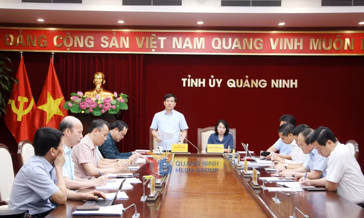 Đồng chí Vũ Quyết Tiến, Phó Bí thư Tỉnh ủy, phát biểu tại hội nghị.