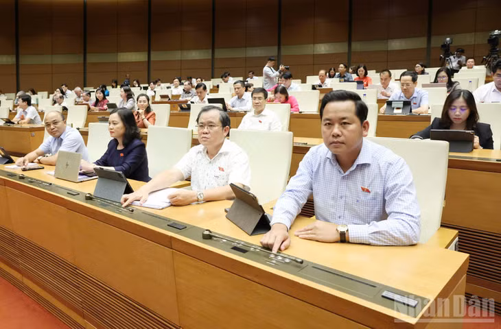 Đại biểu Quốc hội biểu quyết thông qua Luật. (Ảnh: DUY LINH)