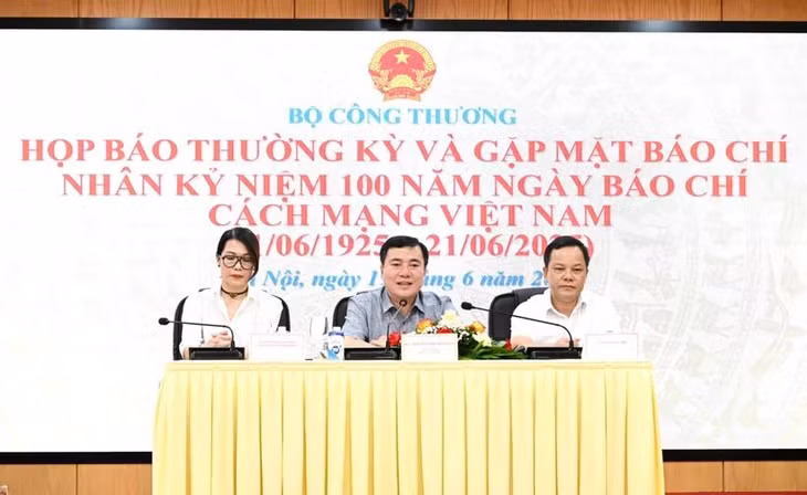 Thứ trưởng Nguyễn Sinh Nhật Tân chủ trì họp báo thường kỳ của Bộ Công Thương. (Ảnh: PV/Vietnam+)