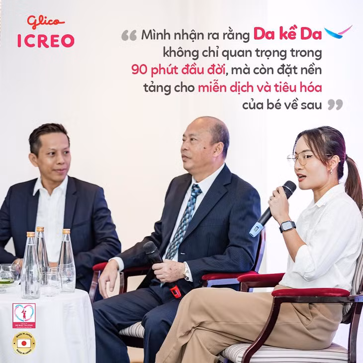 Giang Ơi chia sẻ tại buổi họp báo “Sức mạnh của da kề da từ ngày đầu tiên” được tổ chức bởi Glico Vietnam cùng với TS. BS Lê Quang Thanh - nguyên giám đốc bệnh viện Từ Dũ TP.HCM.