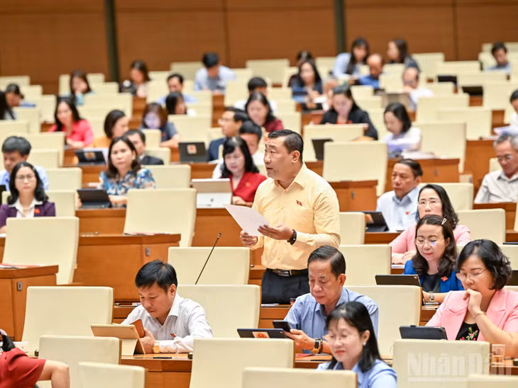 Đại biểu Quốc hội phát biểu thảo luận ở hội trường sáng 23/6. (Ảnh: DUY LINH)