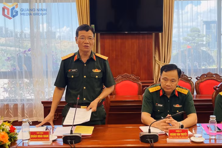 Thiếu tướng Đoàn Hoài Nam, Phó chủ nhiệm Chính trị, Phó Trưởng Ban chỉ đạo 515 Quân khu 3 phát biểu.