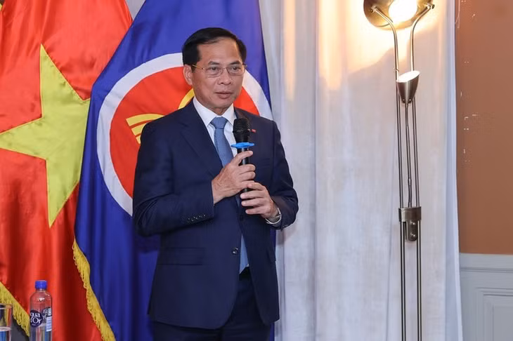 Phó Thủ tướng Bùi Thanh Sơn giải đáp các đề xuất, chia sẻ của cộng đồng người Việt Nam tại Thụy Điển. (Ảnh: VGP/Nhật Bắc)